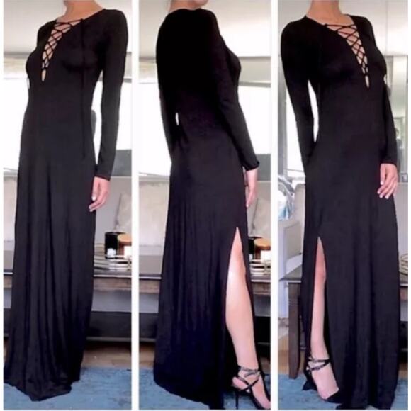 Rachel Pally Black Long Sleeve Jolene Lace-Up Maxi Dress Size 1X - Picture 2 of 13